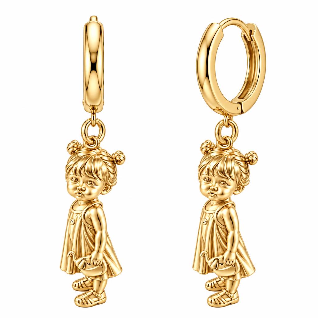 Sweet Little One Huggie Charm Earrings – 18K gold, front view