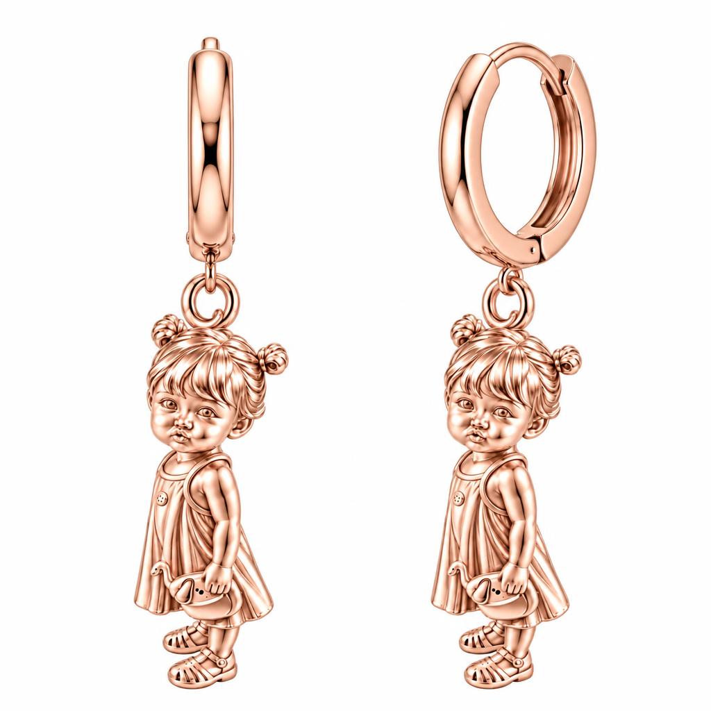 Sweet Little One Huggie Charm Earrings – rose gold, front view