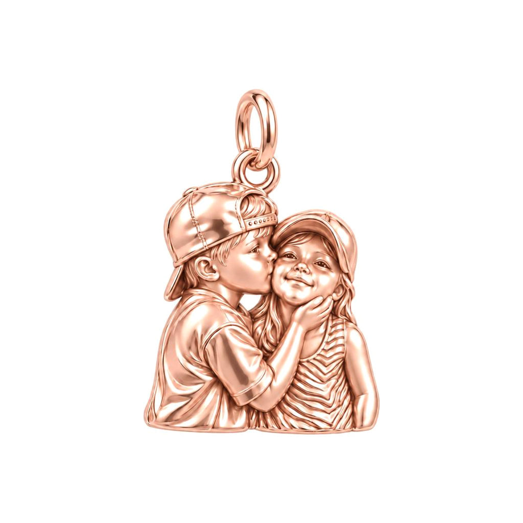 Sweet Sibling Kiss Charm Bracelet – Personalized Mom Gift – rose gold charm, front view