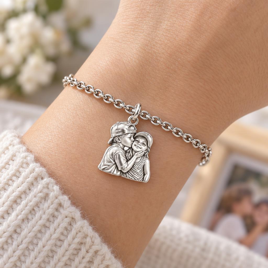 Sweet Sibling Kiss Charm Bracelet Set – worn / in use