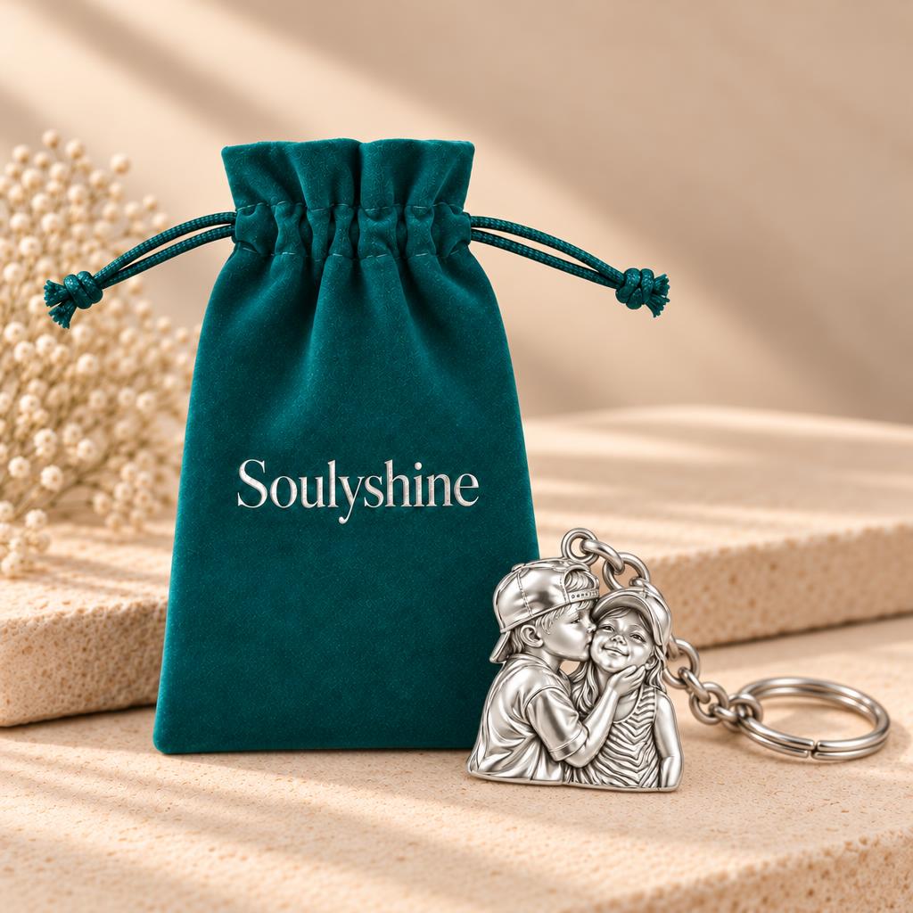 Sweet Sibling Kiss Charm Keychain – Soulyshine velvet gift pouch