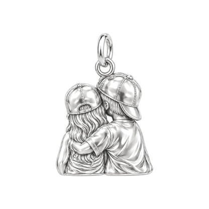 Sweet Sibling Kiss Huggie Charm Earrings – back of the charm, engraving area