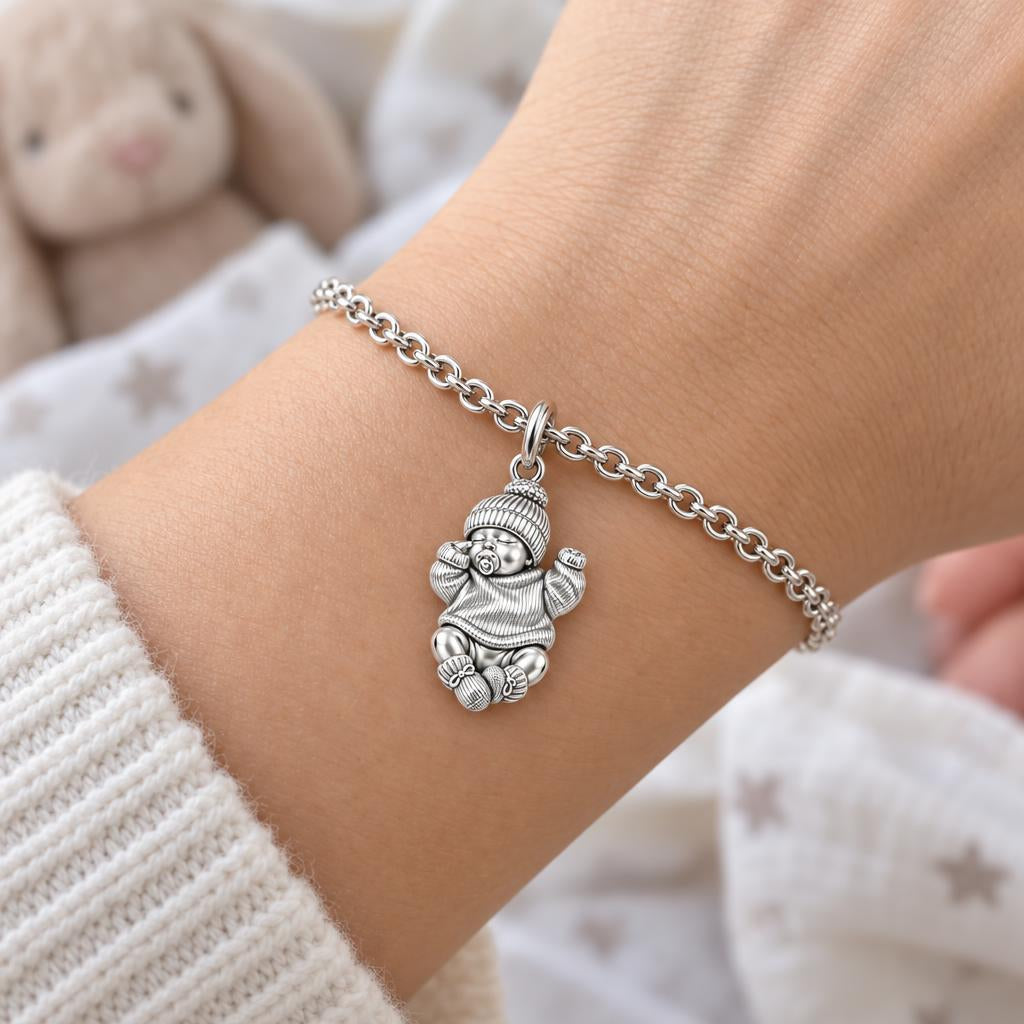 Sweet Sleeping Newborn Charm Bracelet Set – worn / in use