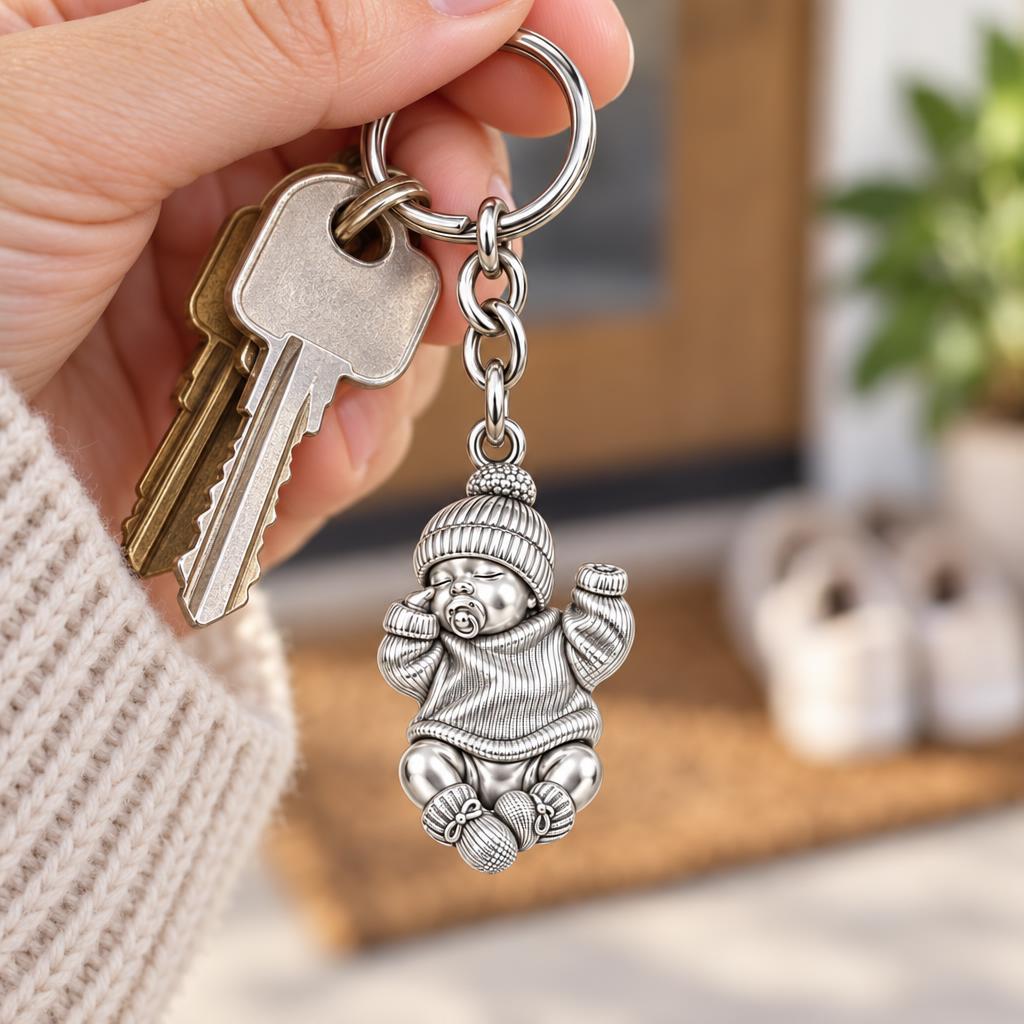 Sweet Sleeping Newborn Charm Keychain – worn / in use