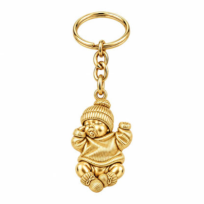 Sweet Sleeping Newborn Charm Keychain – 18K gold, front view