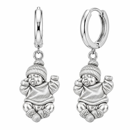 Sweet Sleeping Newborn Huggie Charm Earrings – silver, front view
