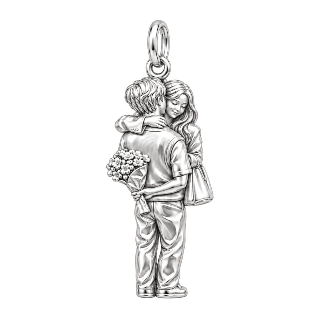 Sweet Surprise Hug Charm Bracelet – Personalized Couple Gift – silver charm, front view