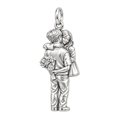 Sweet Surprise Hug Charm Bracelet – Personalized Couple Gift – silver charm, front view