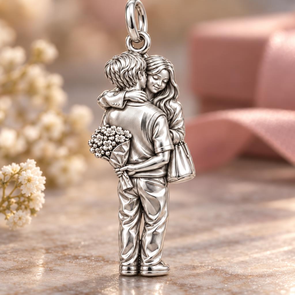 Sweet Surprise Hug Charm Bracelet – Personalized Couple Gift – macro detail of the charm