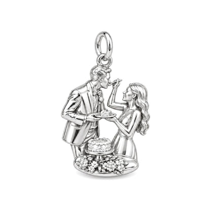 Sweet Wedding Cake Moment Charm Bracelet – Personalized Couple Gift – silver charm, front view