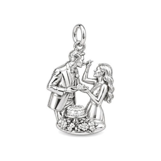 Sweet Wedding Cake Moment Charm Bracelet – Personalized Couple Gift – silver charm, front view