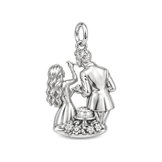 Sweet Wedding Cake Moment Charm Bracelet – Personalized Couple Gift – back of the charm, engraving area