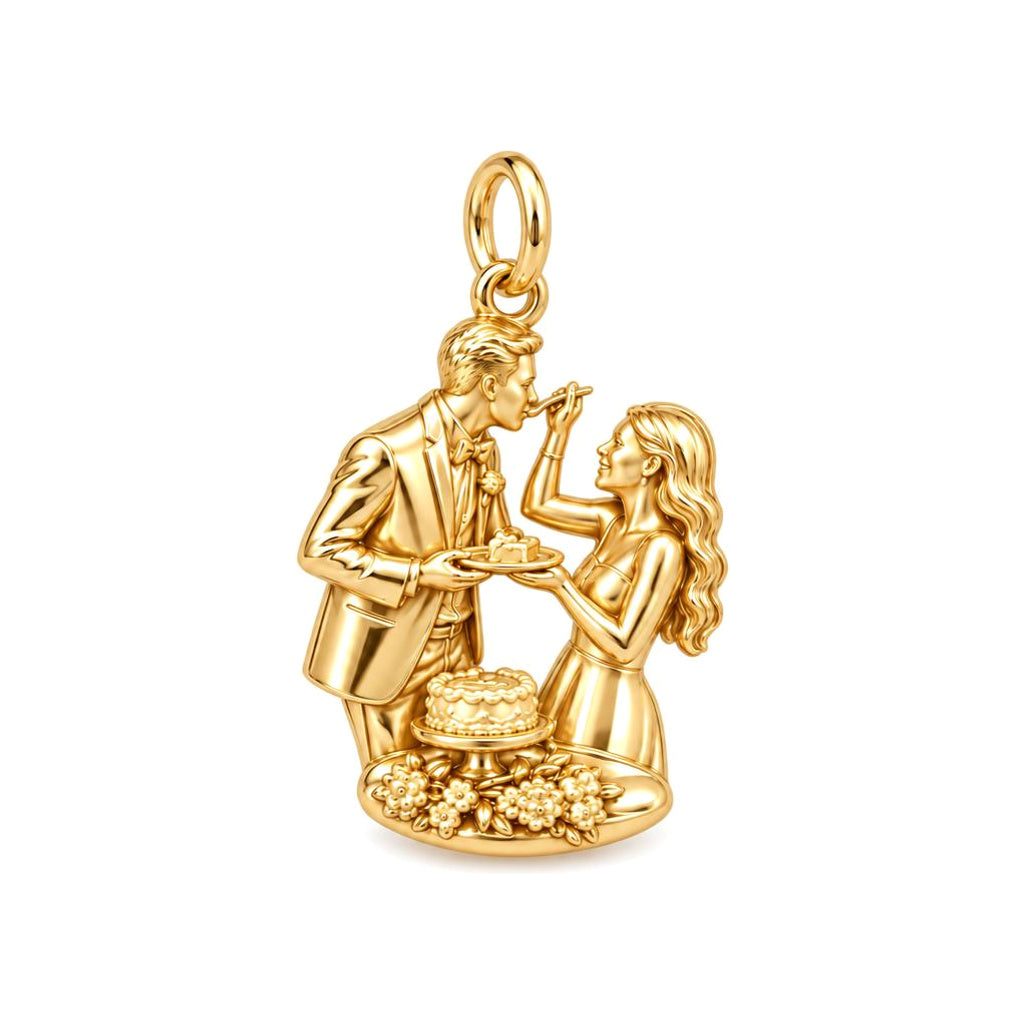 Sweet Wedding Cake Moment Charm Bracelet – Personalized Couple Gift – 18K gold charm, front view