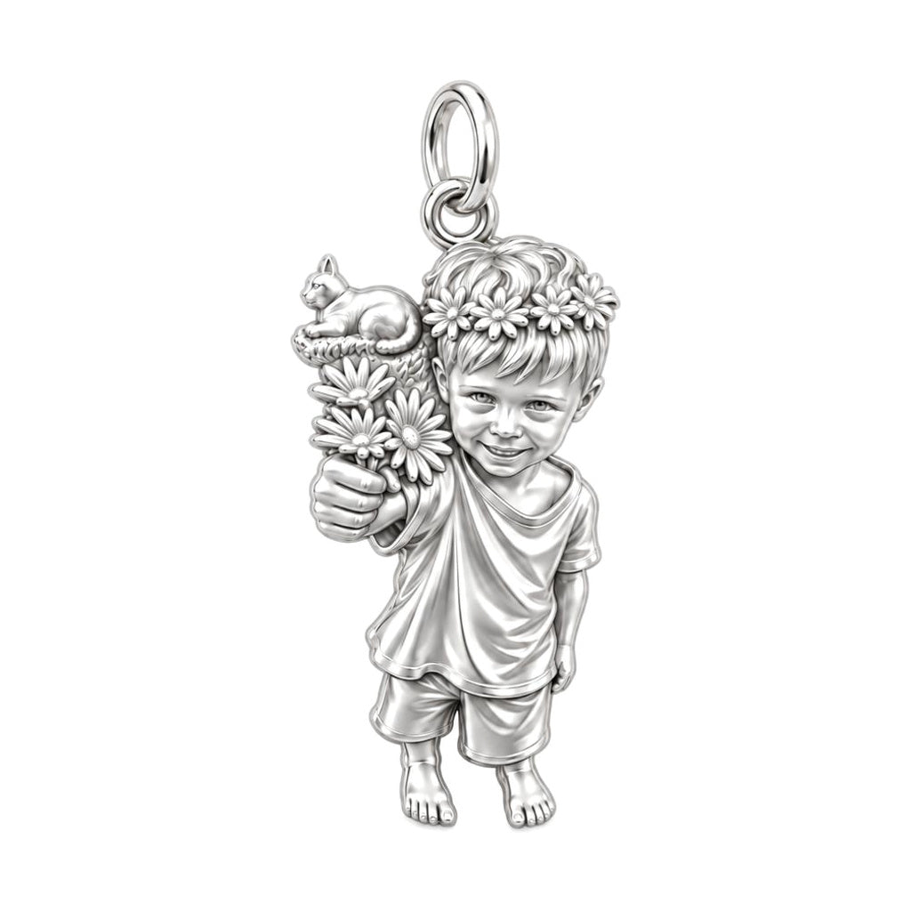 Sweetest Bloom Charm Bracelet – Personalized Mom Gift – silver charm, front view