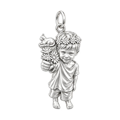 Sweetest Bloom Charm Bracelet – Personalized Mom Gift – silver charm, front view