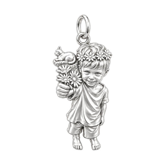 Sweetest Bloom Charm Bracelet – Personalized Mom Gift – silver charm, front view