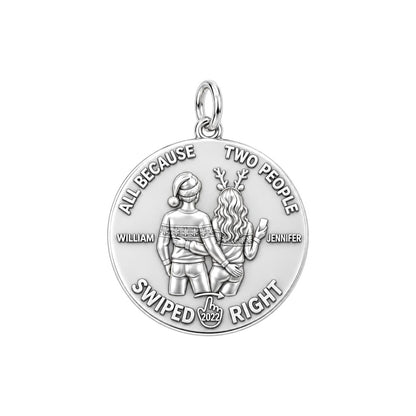 Swiped Right Couple Charm Bracelet – Personalized Couple Gift – silver plated 3 cm charm, front view