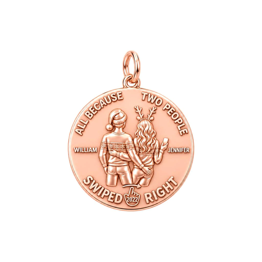 Swiped Right Couple Charm Bracelet – Personalized Couple Gift – rose gold 3 cm charm, front view