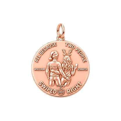 Swiped Right Couple Charm Bracelet – Personalized Couple Gift – rose gold 3 cm charm, front view