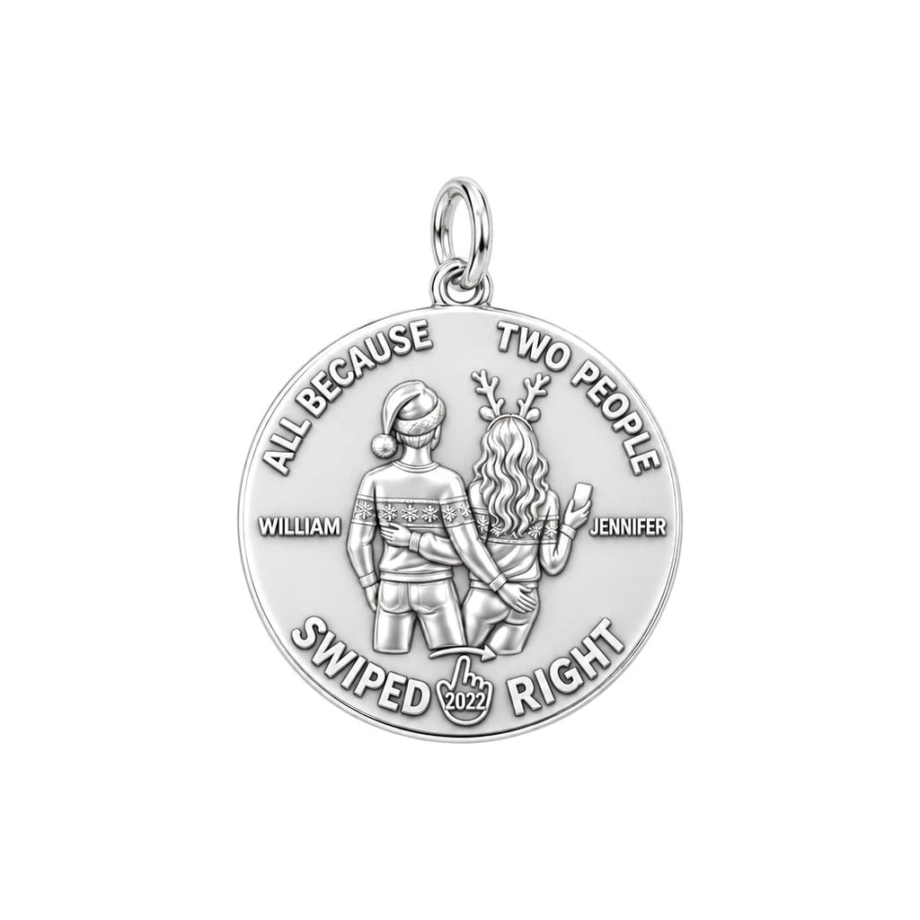 Swiped Right Couple Charm Bracelet – Personalized Couple Gift – silver plated 2 cm charm, front view