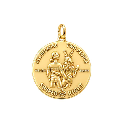 Swiped Right Couple Charm Bracelet – Personalized Couple Gift – 18K gold plated 2 cm charm, front view