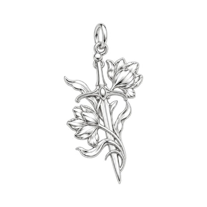 Sword and Wildflower Charm Bracelet – Personalized Gift – silver charm, front view