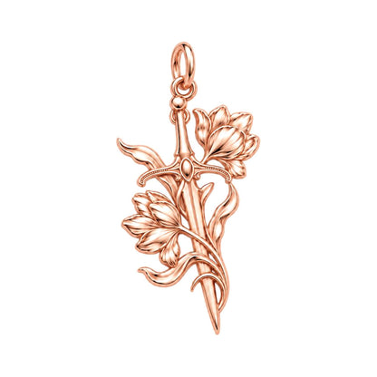 Sword and Wildflower Charm Bracelet – Personalized Gift – rose gold charm, front view