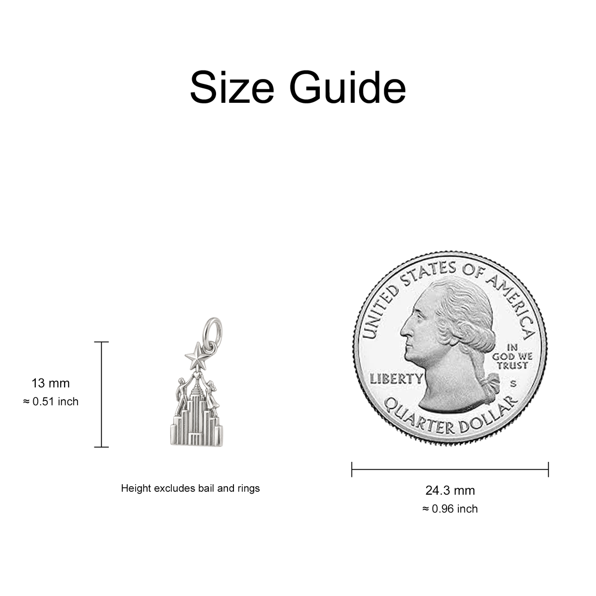 Tall Building and Heart Charm — Size Guide — 13 mm body excluding bail and rings — 50-works-silver-20260916-129