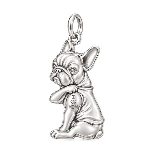 Tattooed Pup Devotion Charm Bracelet – Personalized Mom Gift – silver plated 3 cm charm, front view
