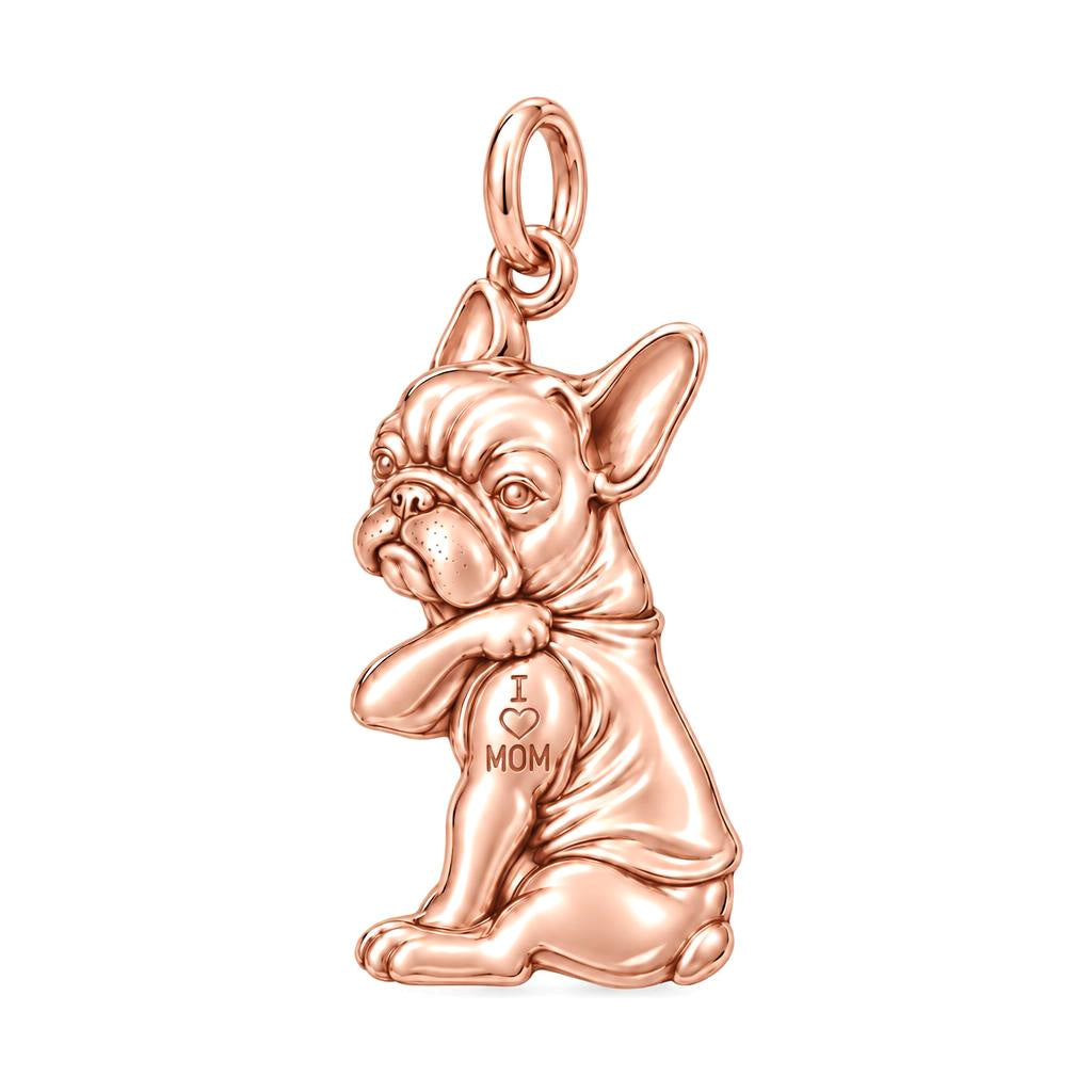 Tattooed Pup Devotion Charm Bracelet – Personalized Mom Gift – rose gold 3 cm charm, front view