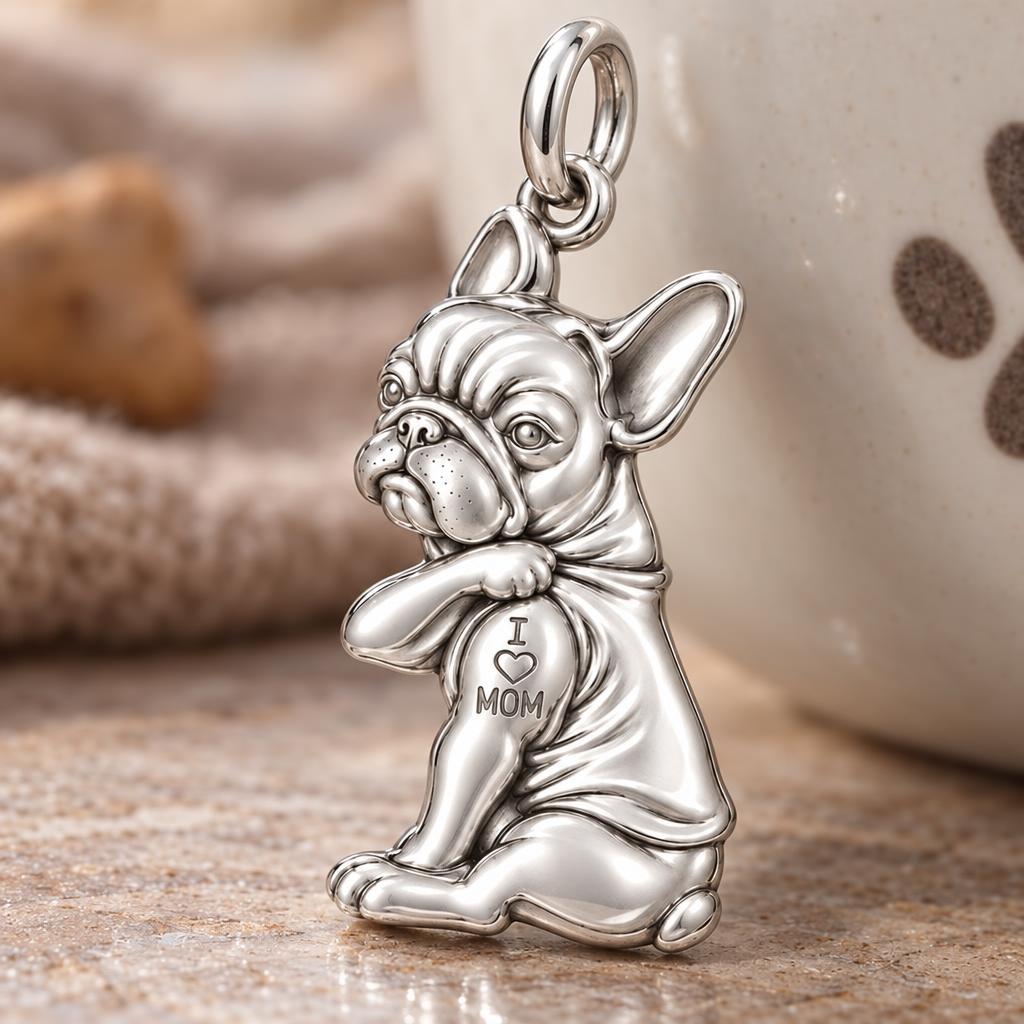 Tattooed Pup Devotion Charm Bracelet – Personalized Mom Gift – macro detail of the charm