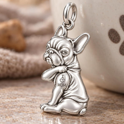 Tattooed Pup Devotion Charm Bracelet – Personalized Mom Gift – macro detail of the charm