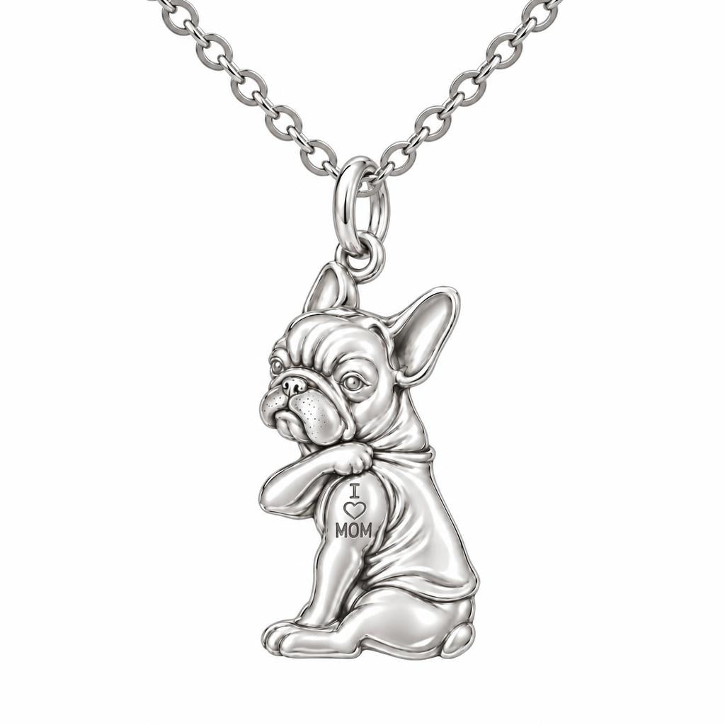 Tattooed Pup Devotion Charm Necklace Set – silver, front view