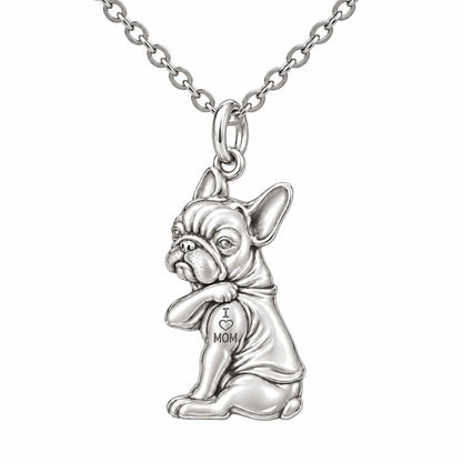 Tattooed Pup Devotion Charm Necklace Set – silver, front view