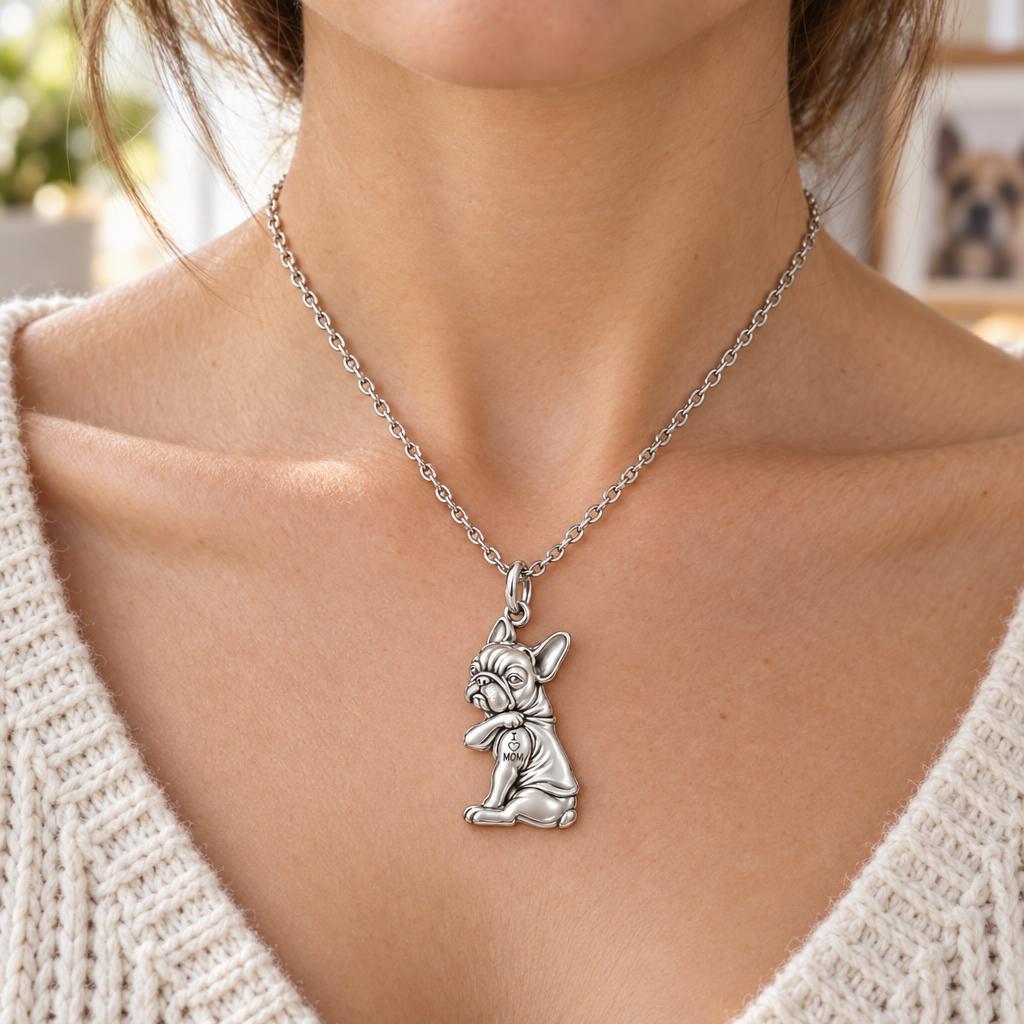 Tattooed Pup Devotion Charm Necklace Set – worn / in use