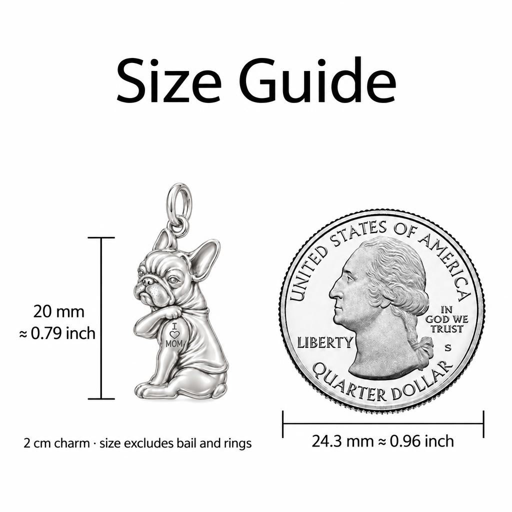 Tattooed Pup Devotion Charm Necklace Set – size guide, 13 mm charm next to a quarter
