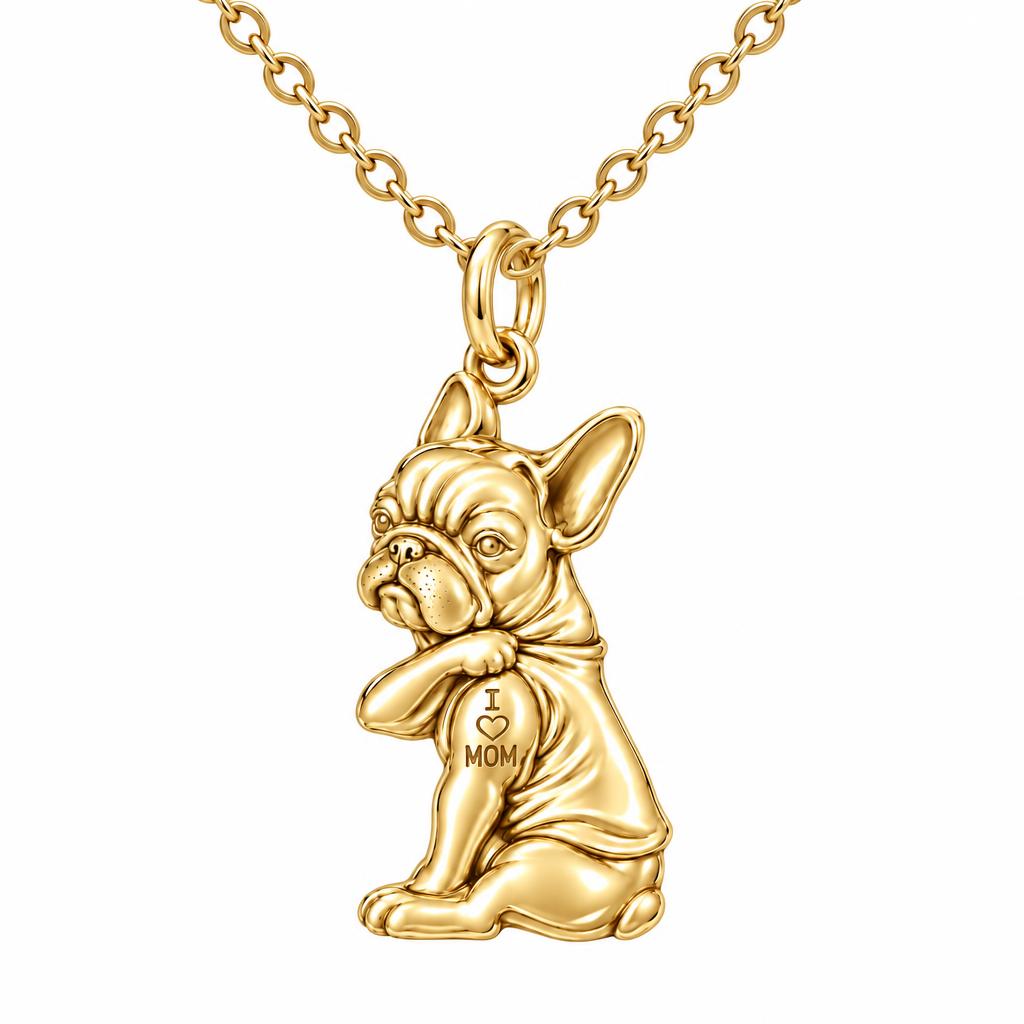 Tattooed Pup Devotion Charm Necklace Set – 18K gold, front view