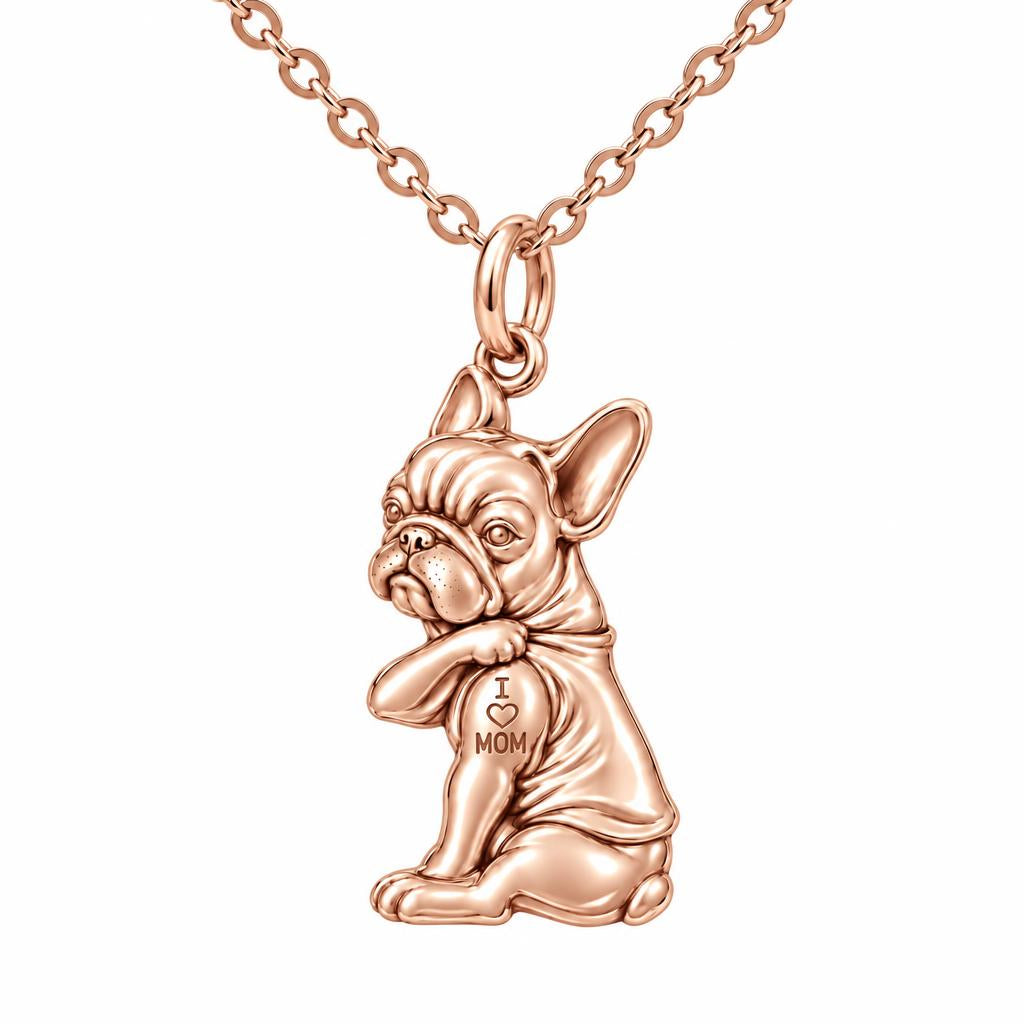 Tattooed Pup Devotion Charm Necklace Set – rose gold, front view