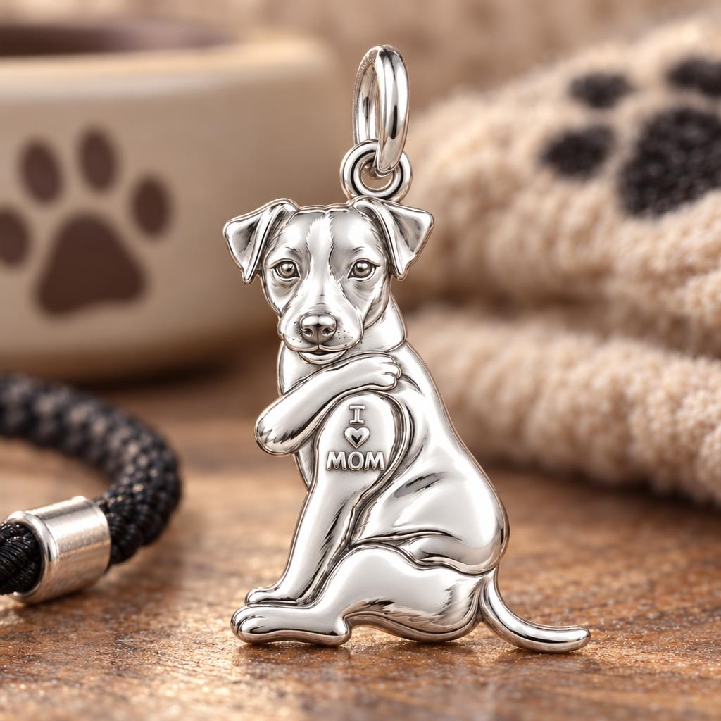 Tattooed Pup I Heart Mom Charm and Polyester Cord Bracelet Set