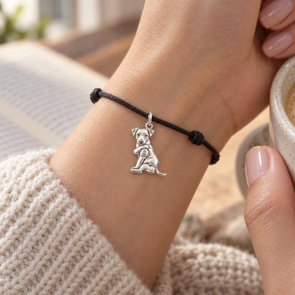 Tattooed Pup I Heart Mom Charm and Polyester Cord Bracelet Set