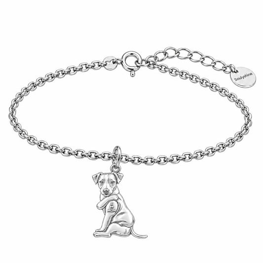Tattooed Pup I Love Mom Charm Bracelet Set – silver, front view