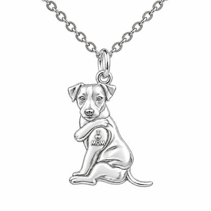 Tattooed Pup I Love Mom Charm Necklace Set – silver, front view