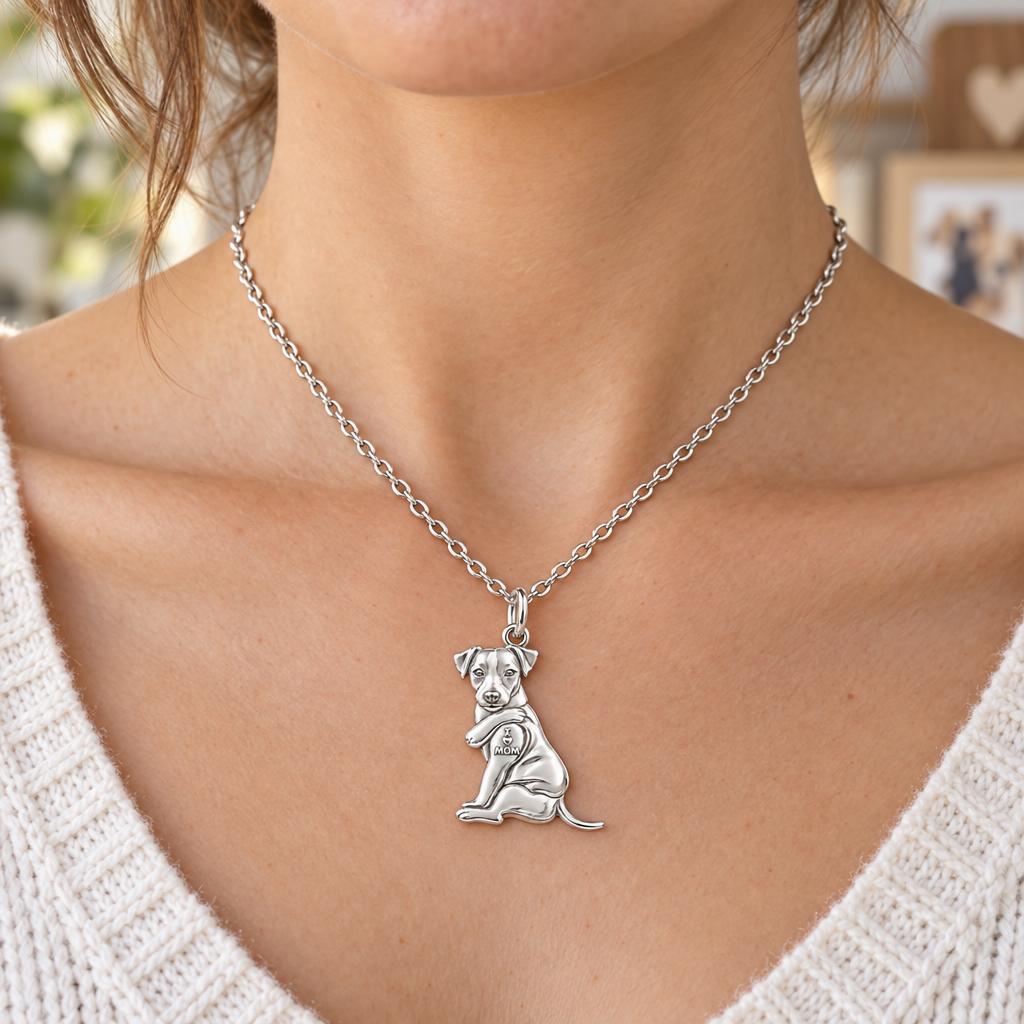 Tattooed Pup I Love Mom Charm Necklace Set – worn / in use