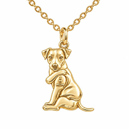 Tattooed Pup I Love Mom Charm Necklace Set – 18K gold, front view