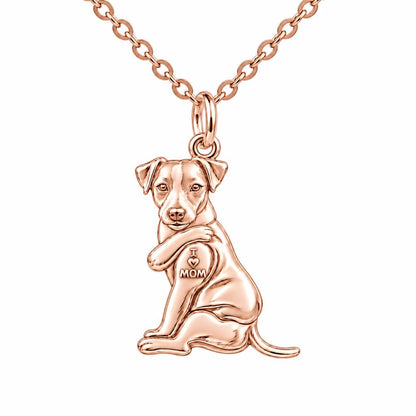 Tattooed Pup I Love Mom Charm Necklace Set – rose gold, front view