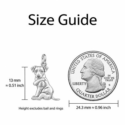 Tattooed Pup I Love Mom Huggie Charm Earrings – size guide, 13 mm charm next to a quarter