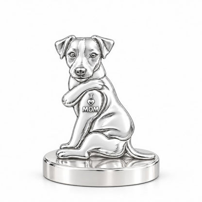 Tattooed Pup I Love Mom Keepsake Plaque – silver, front view