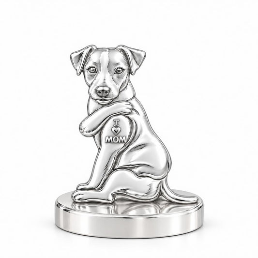Tattooed Pup I Love Mom Keepsake Plaque – silver, front view