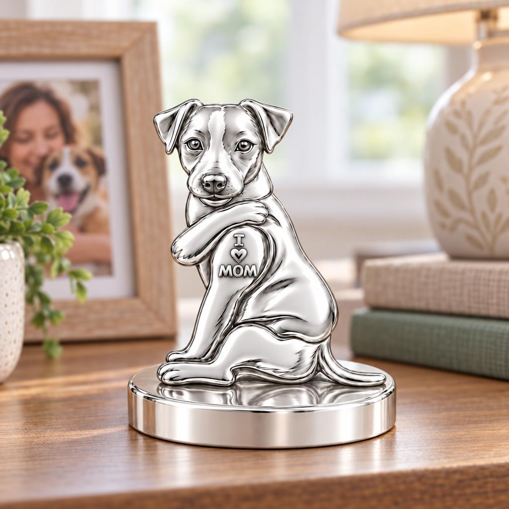 Tattooed Pup I Love Mom Keepsake Plaque – worn / in use