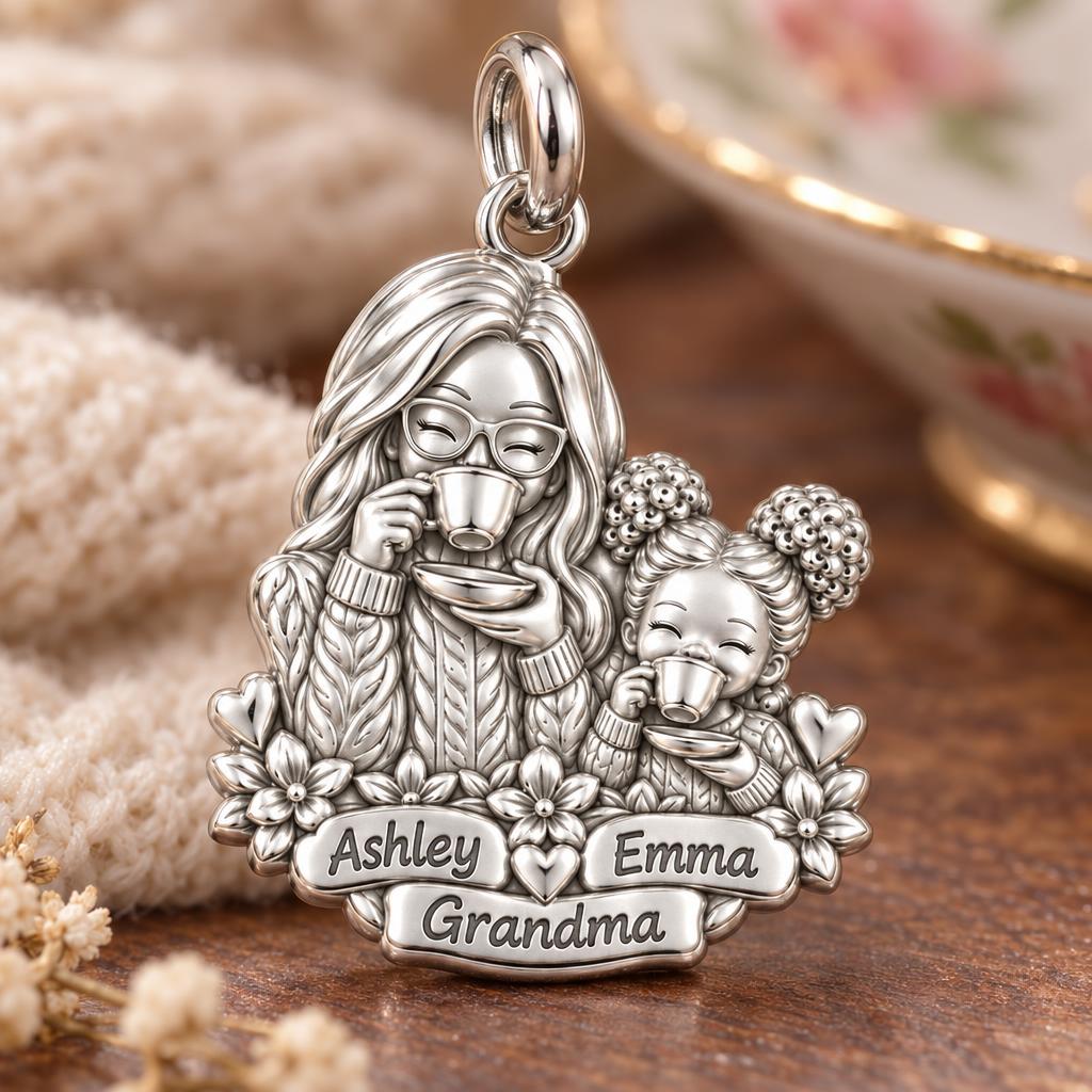 Tea Time with Grandma Charm Bracelet – Personalized Nana Gift – macro detail of the charm